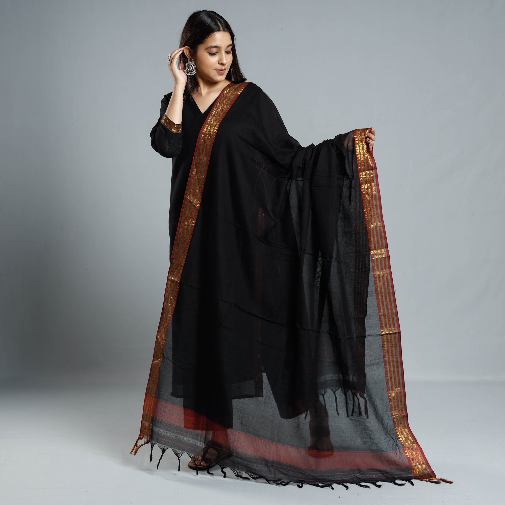 ITOKRI CASUALS Black - Dharwad Cotton Kurta with Palazzo & Dupatta Set