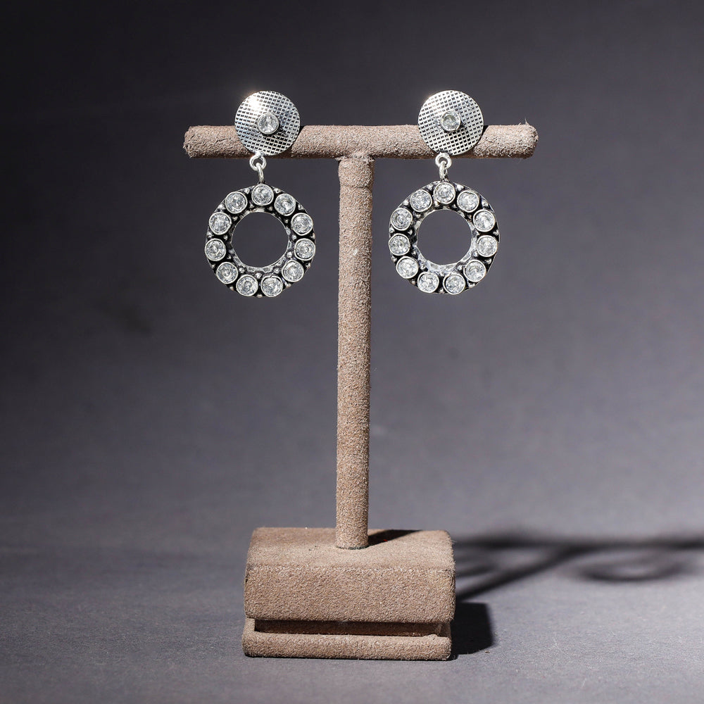 WHITE RIVER STORIES Antique Finish Oxidised German Silver Stone Earrings