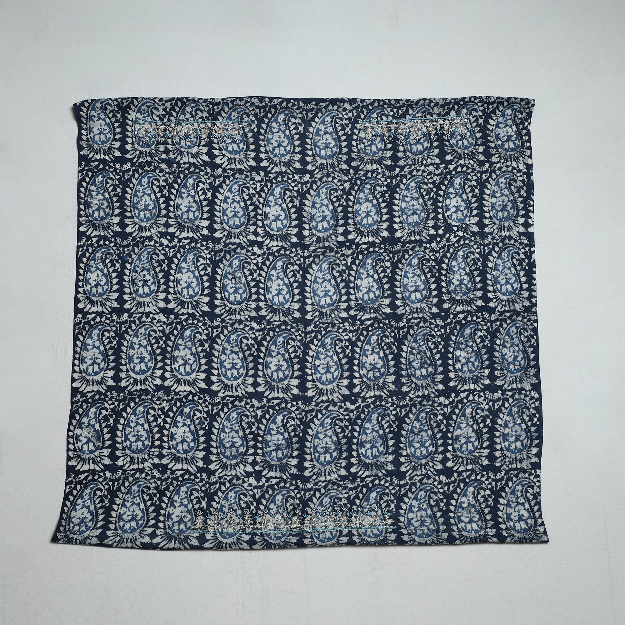 NOORI BAZAR Blue - Batik Printed Thread & Bead Work Hand Embroidery Cotton Blouse Piece - view 2