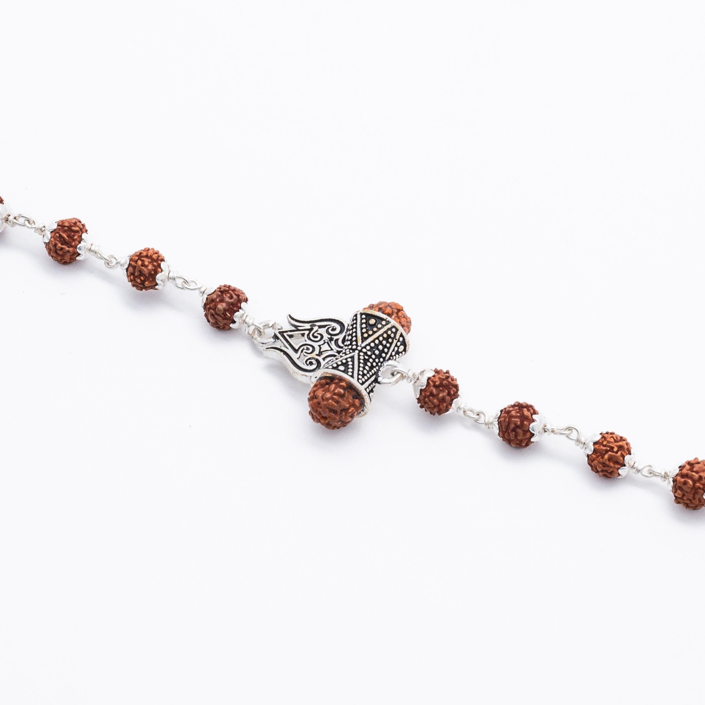 Prinjal Jewellers Rudraksha Silver Trishul Damru Bracelet