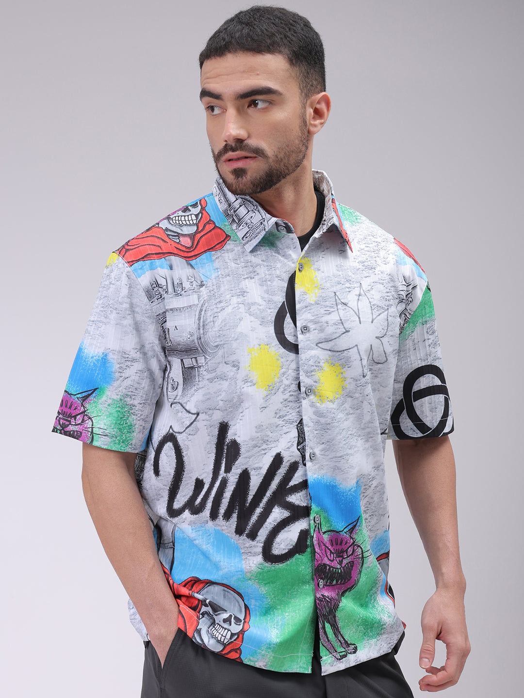 The Indian Garage Co Men's Grey Boxy Fit Character Shirt - view 4