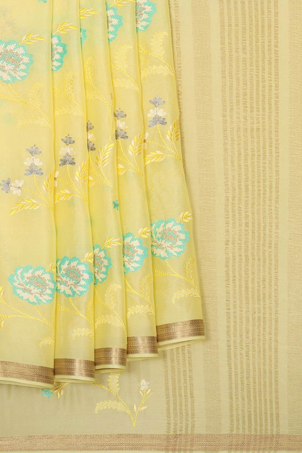 Kalanjali Crepe Silk Lime-Yellow Saree – Women's