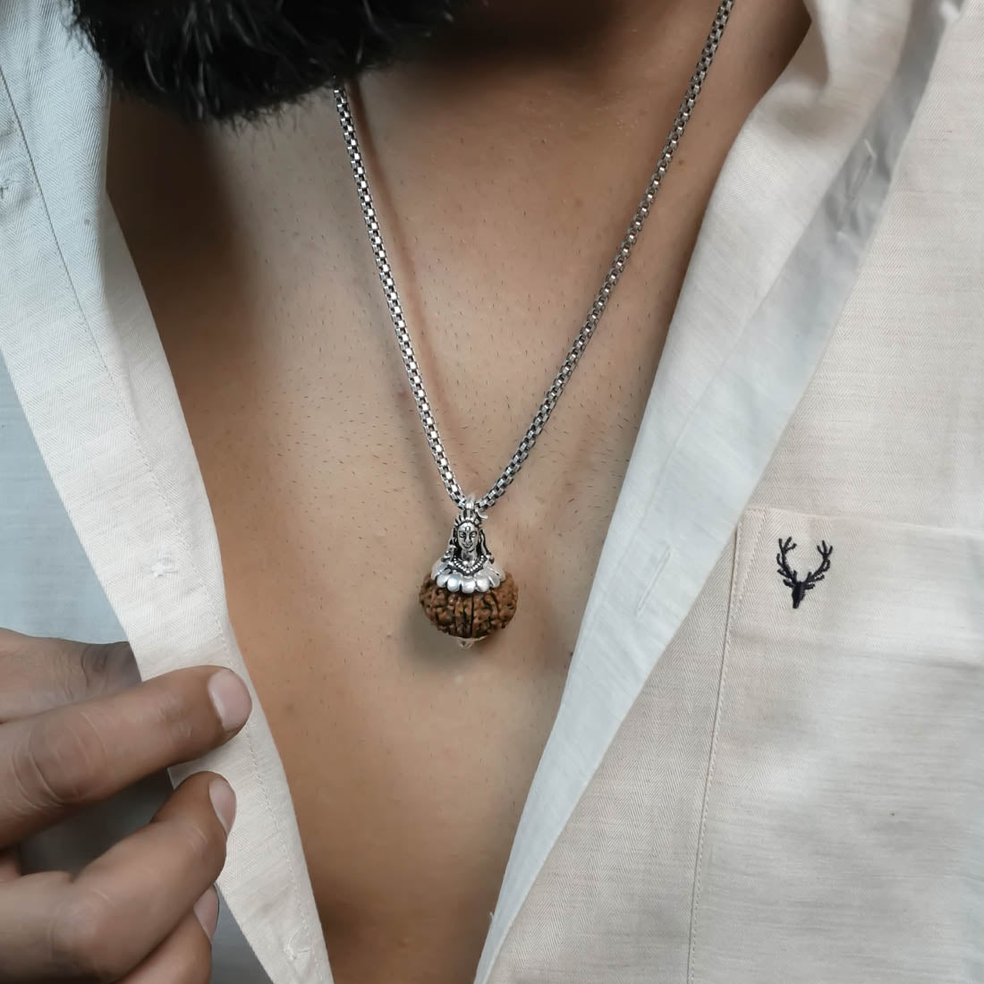 Prinjal Jewellers Adiyogi Pendant (9 Mukhi Nepali Rudraksha) With Chain - view 3