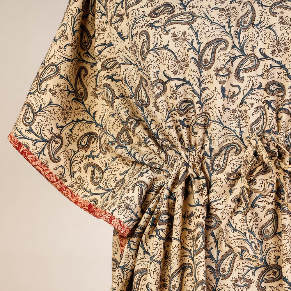 CHUTNEY CRAFT STUDIO Beige - Block Print Cotton Kalamkari Kaftan with Tie-Up Waist (Medium) - view 2