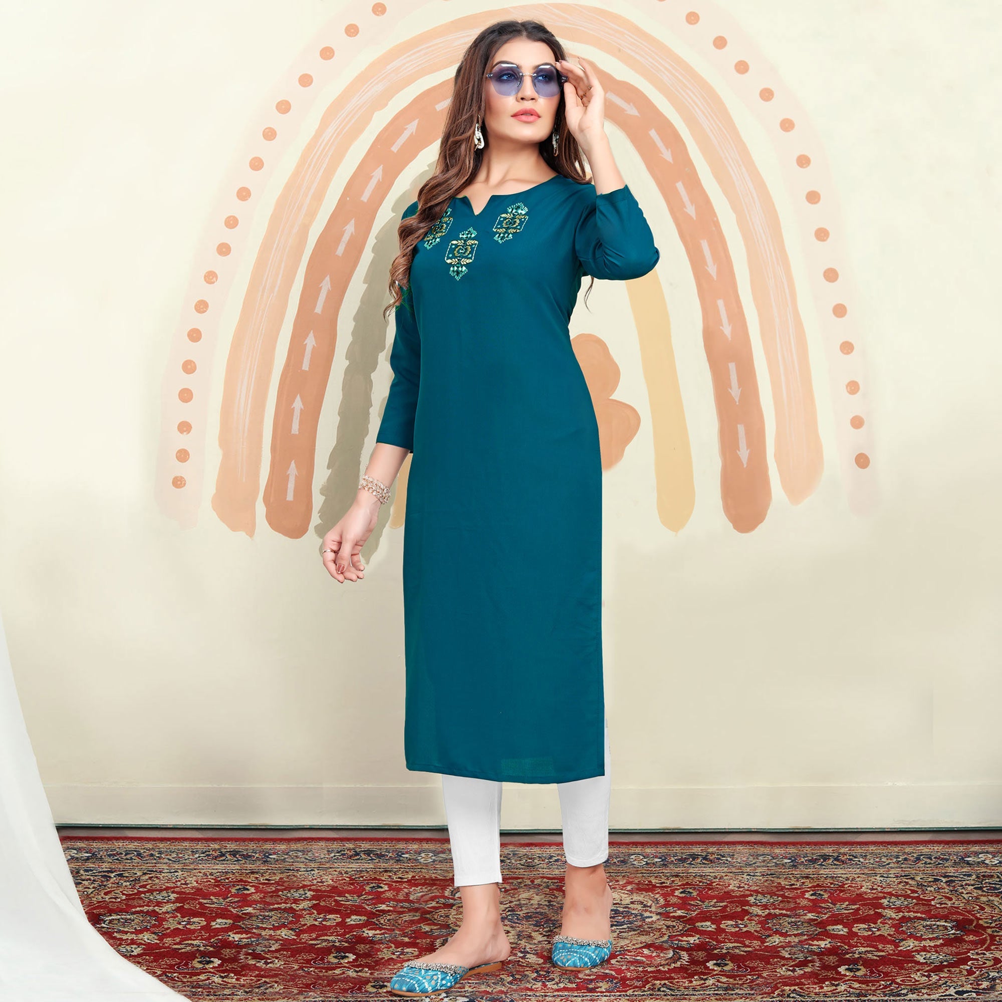 Peachmode Seller Morpich Mirror Embroidered Cotton Blend Kurti - view 2
