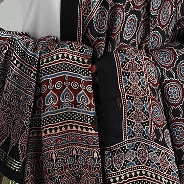RIYAZ ABDULMAJID KHATRI - AJRAKH Black - Modal Silk Block Print Ajrakh Dupatta 04 - view 4