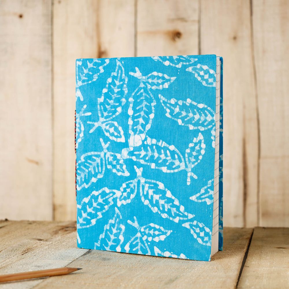 BINDAAS UNLIMITED Blue - Batik Fabric Cover Handmade Paper Notebook (9 x 7 in)