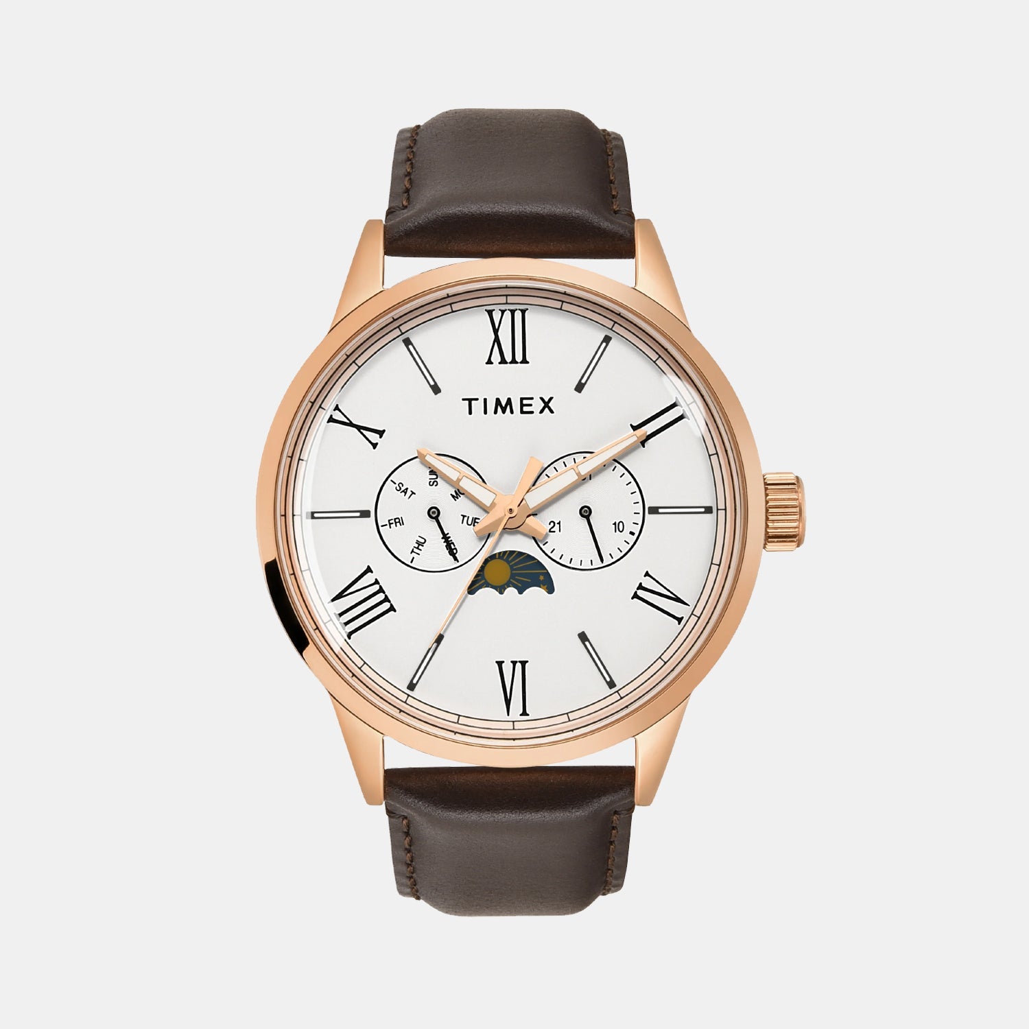 Timex Fashion Men Quartz White Dial Multi-Function Leather Watch TWEG19943
