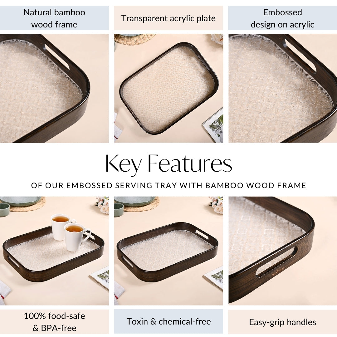 Nestasia Embossed Serving Tray With Bamboo Wood Frame - view 5