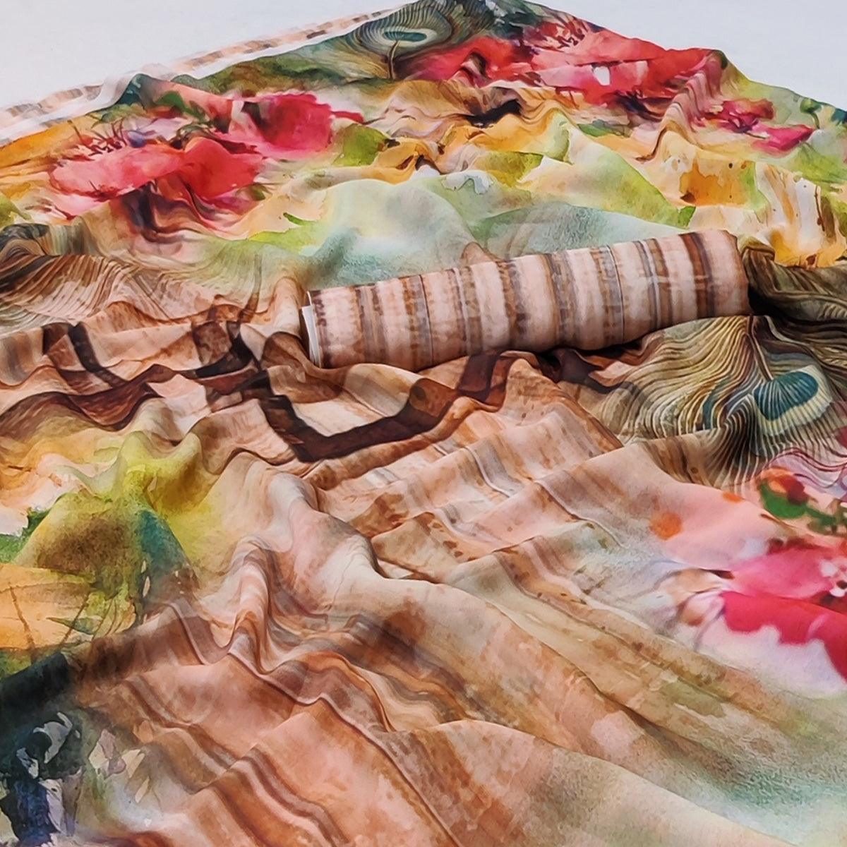Peachmode Multicolor Floral Digital Printed Georgette Saree - view 2