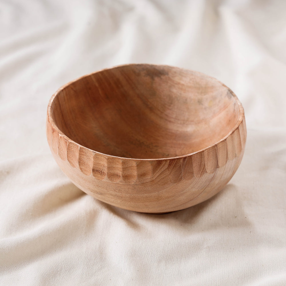 SASHA Brown - Hand Carved Natural Neem Wooden Bowl (Big) (7 x 7 in)