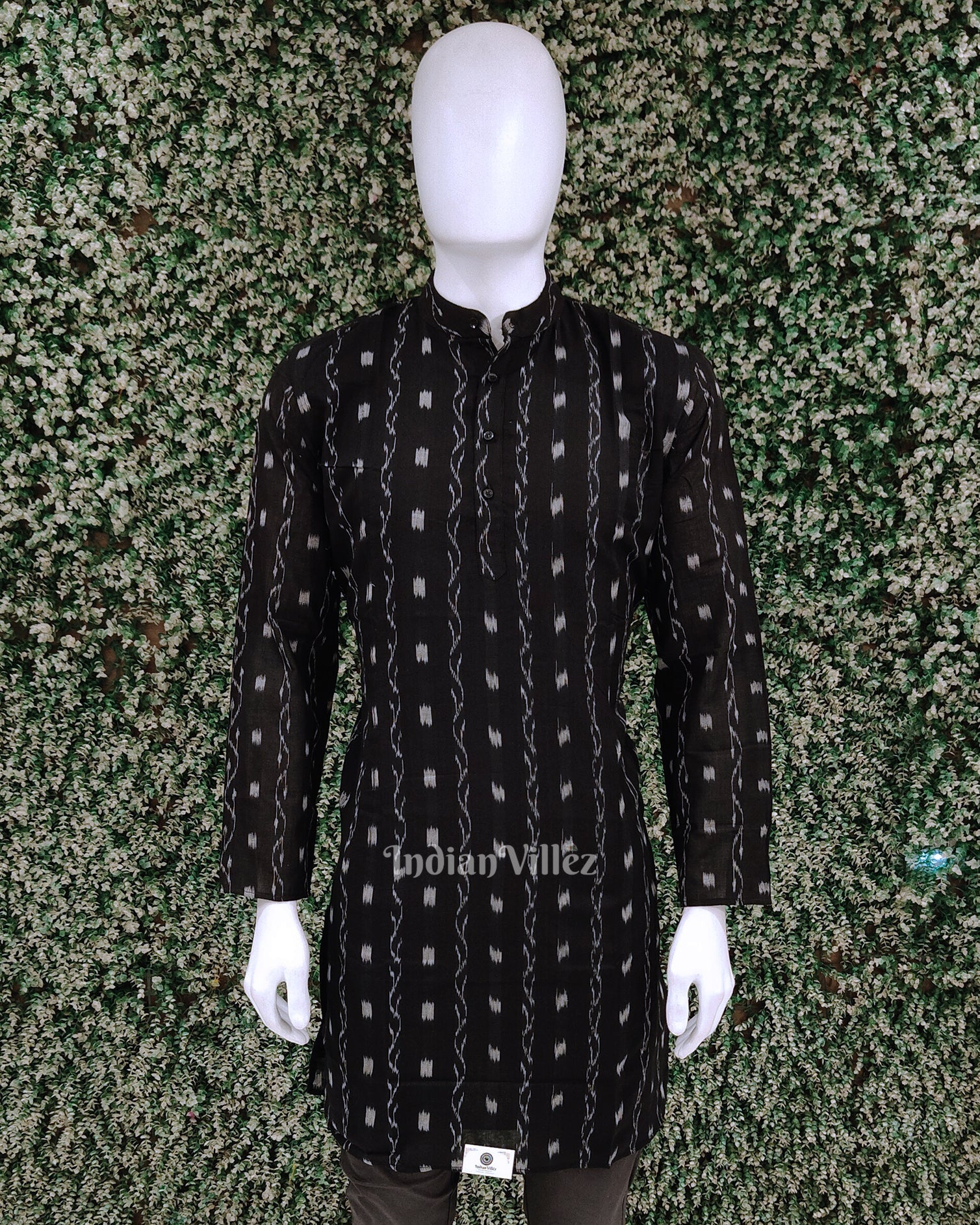 IndianVillèz Black Tipa Design Odisha Ikat Cotton Kurta for Men