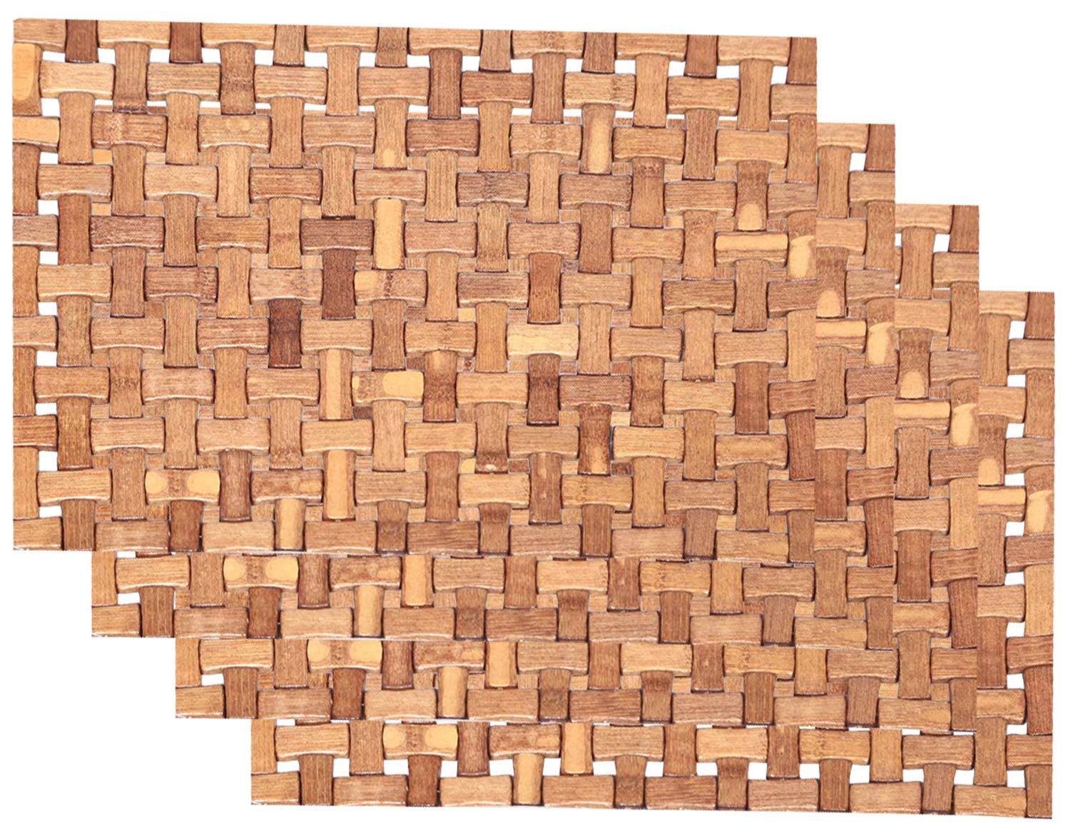 Kuber Industries Bamboo Design Wooden 4 Piece Dining Table Placemat Set - Brown