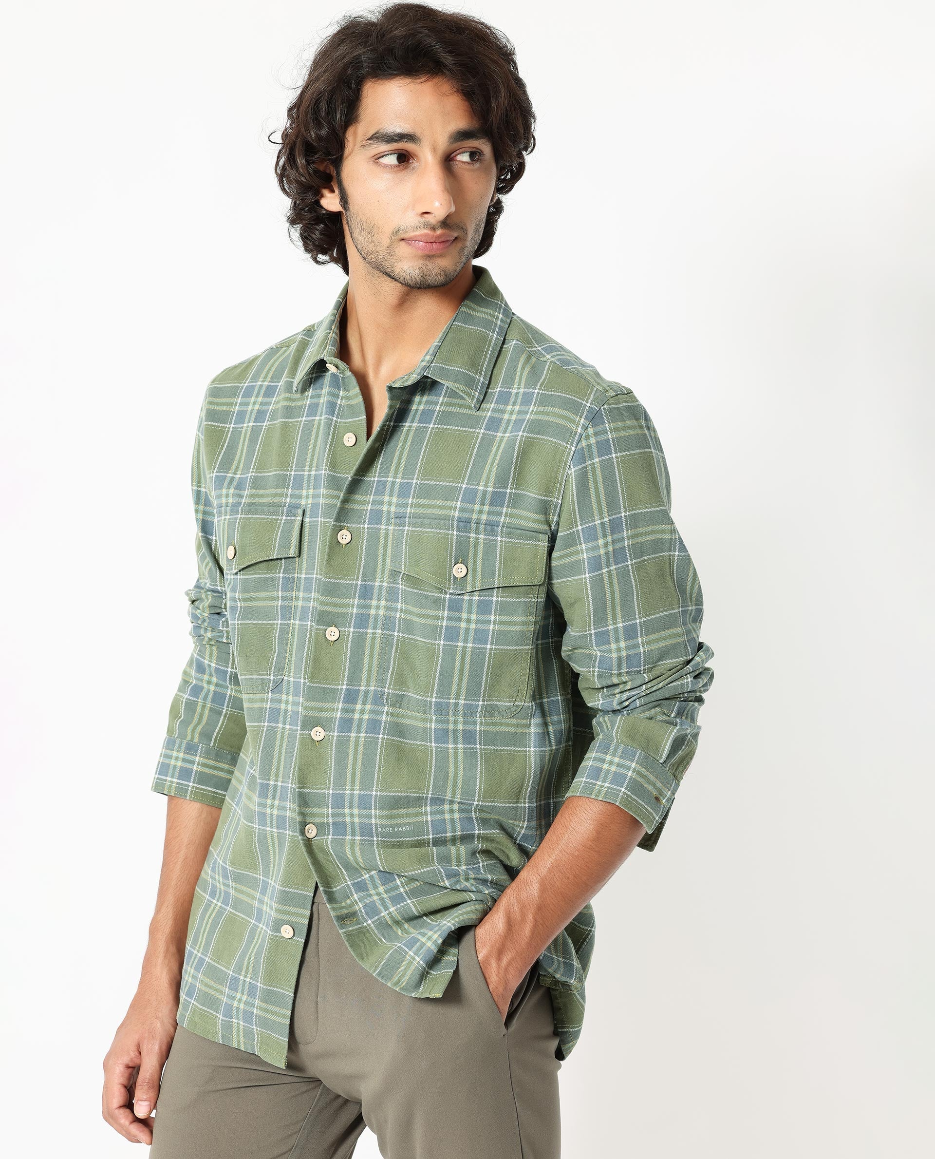 Rare Rabbit Men's Hadsten Green Cotton Fabric Full Sleeves Checks Shirt - view 7