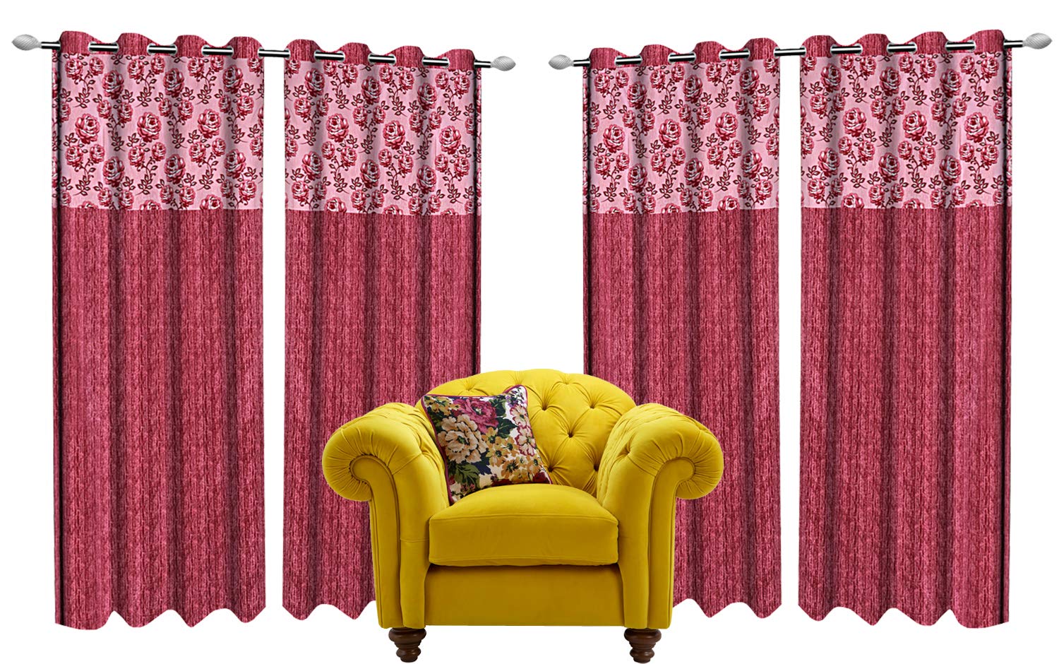 Kuber Industries Rose Design 6 Pieces Polyester Eyelet Door Curtain 7 Feet (Pink)-Ctktc14311