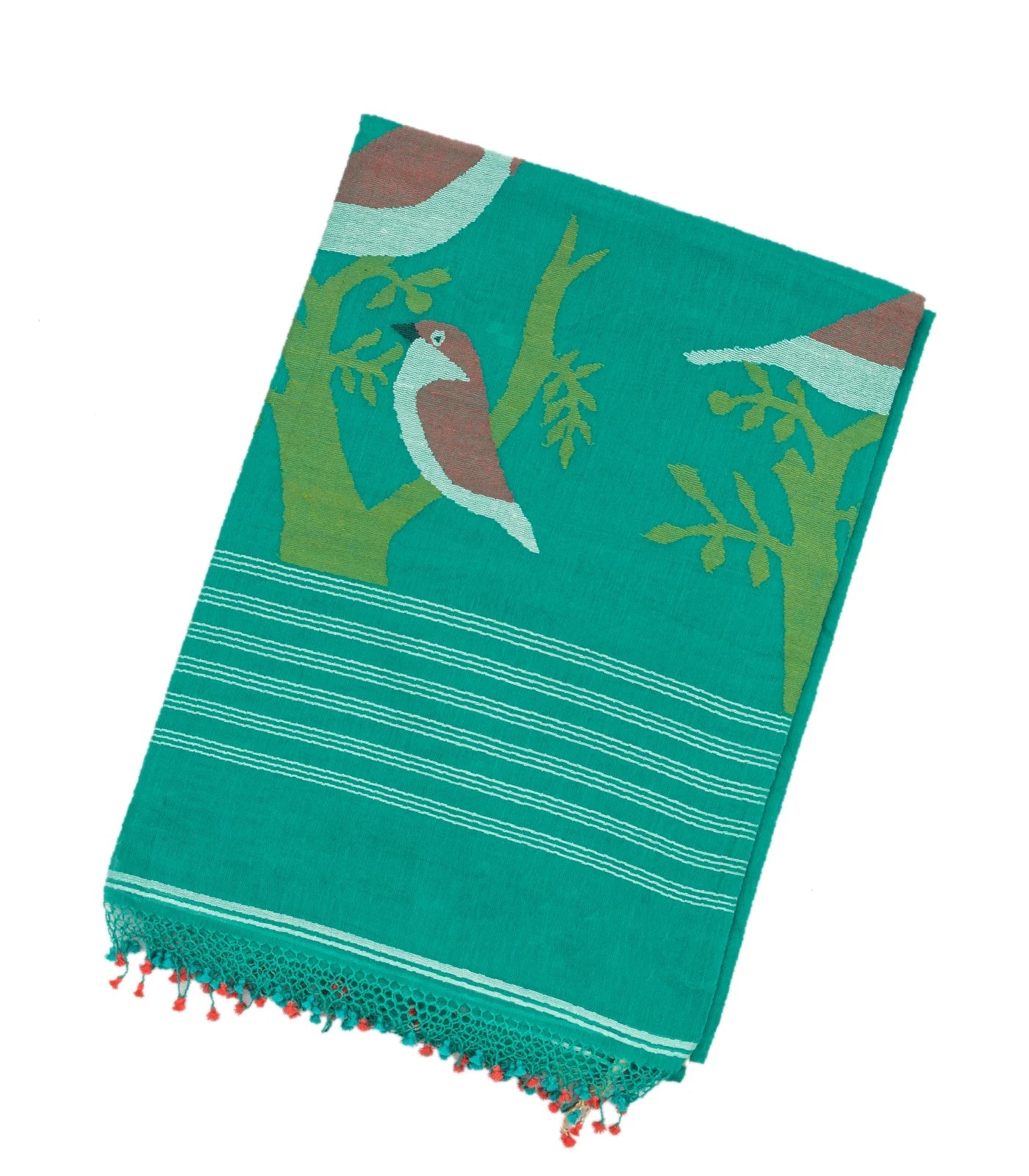 RmKV Aquamarine Handloom Bengal Cotton Saree With Buttas