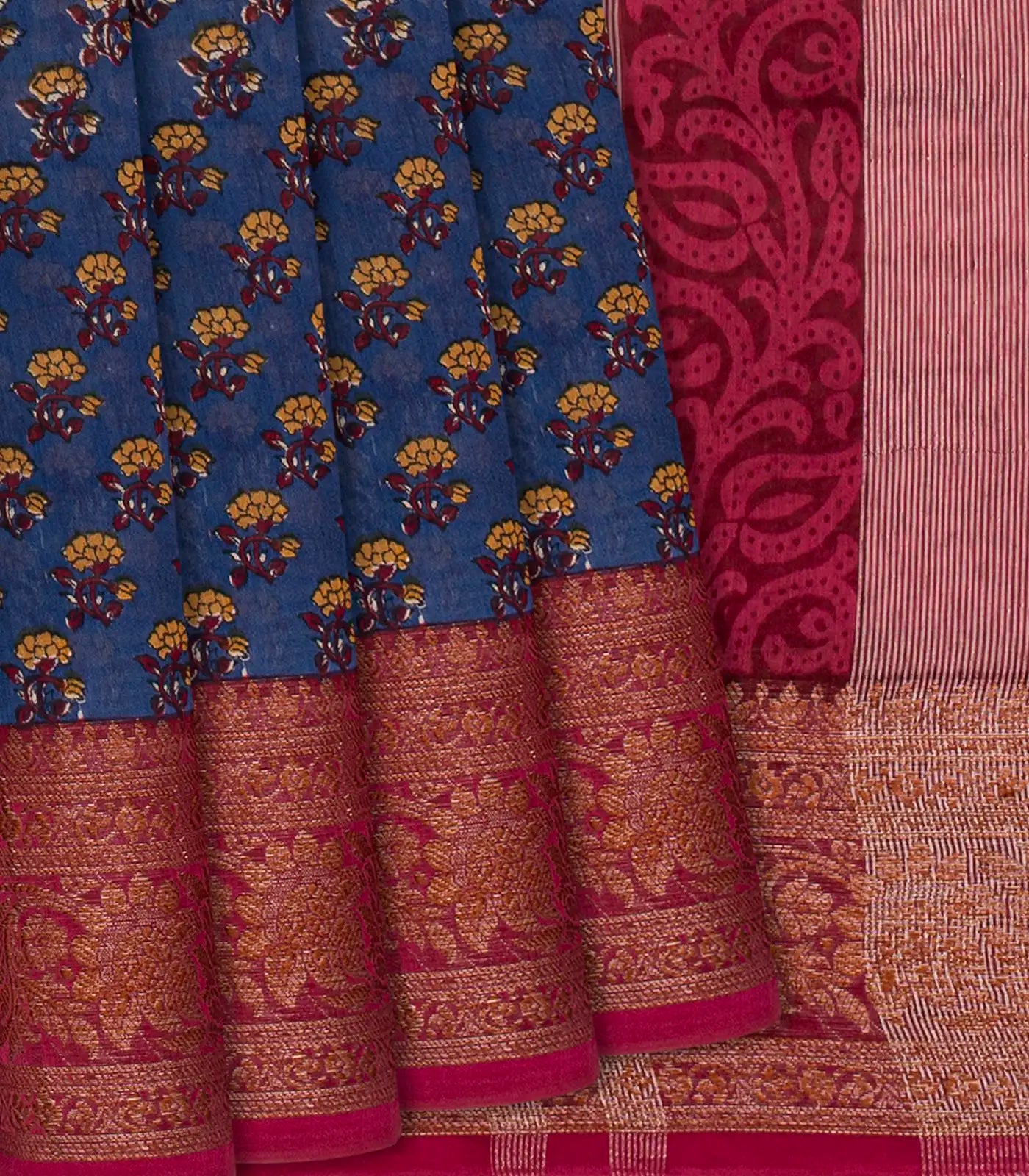RmKV Violet Chanderi Cotton Saree Printed With Floral Motifs-Violet