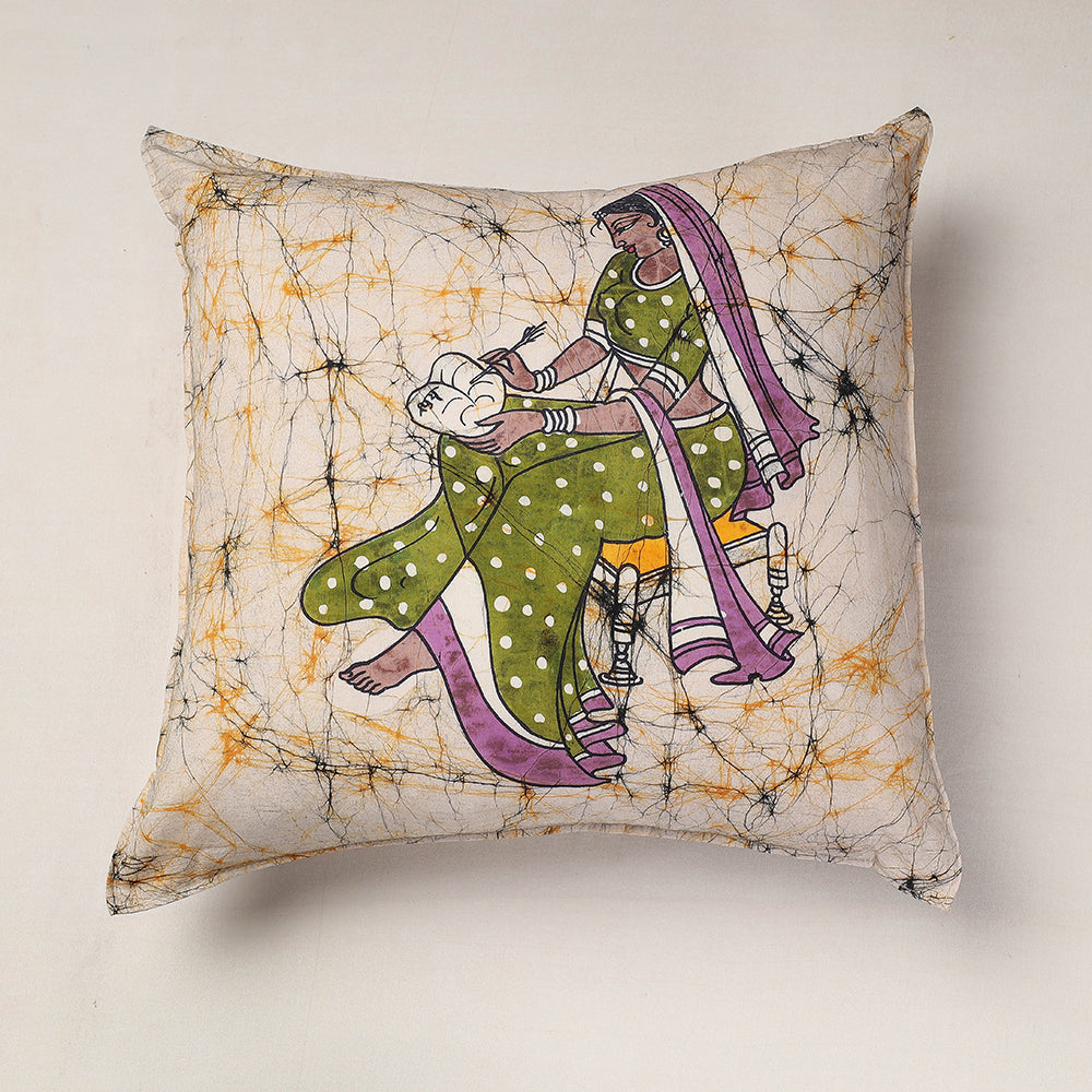 KACHCHH JI CHHAAP Beige - Hand Batik Printed Pure Cotton Cushion Cover (18 x 18 in)