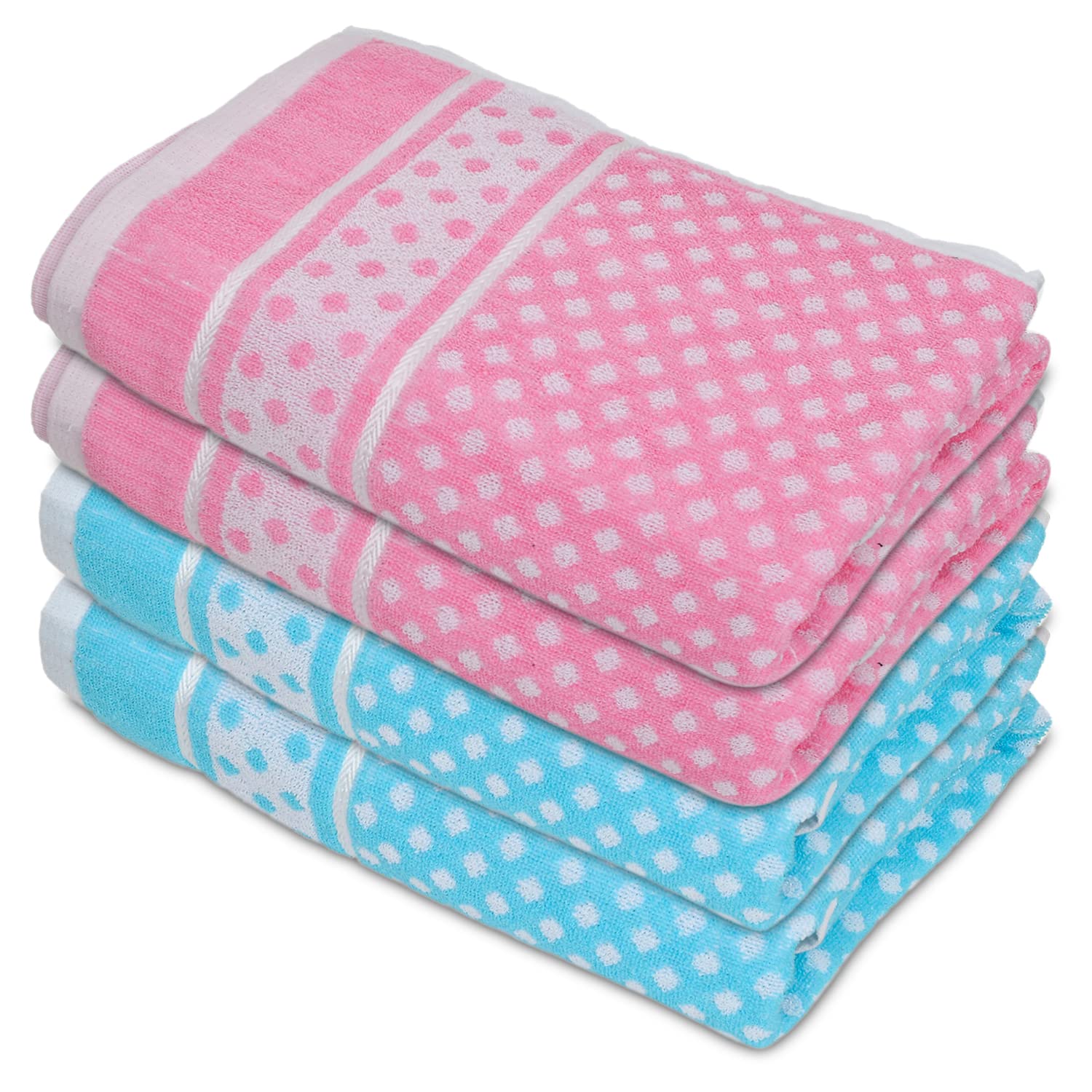 Absorbent cotton bath – Heart HomeDot Printed Super Soft, Fluffy, and Absorbent, Cotton Bath Towel Perfect for Daily Use, 30"x60"- Pack of 4 (Pink & Sky Blue)