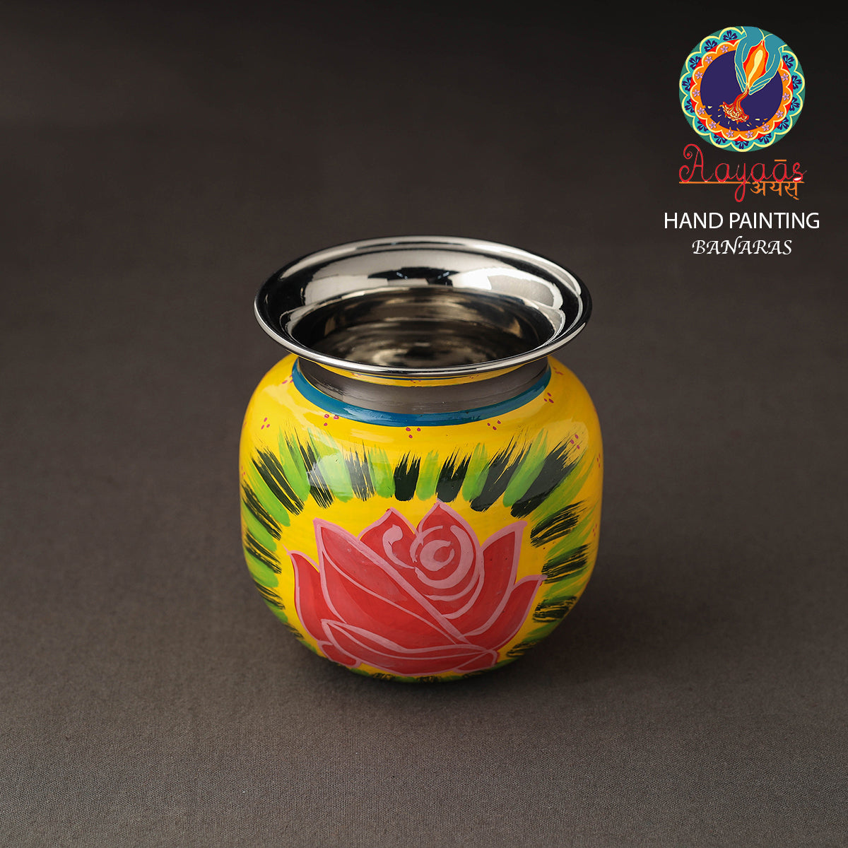 AAYAAS Banaras Handpainted Stainless Steel Lota / Kalash / Container