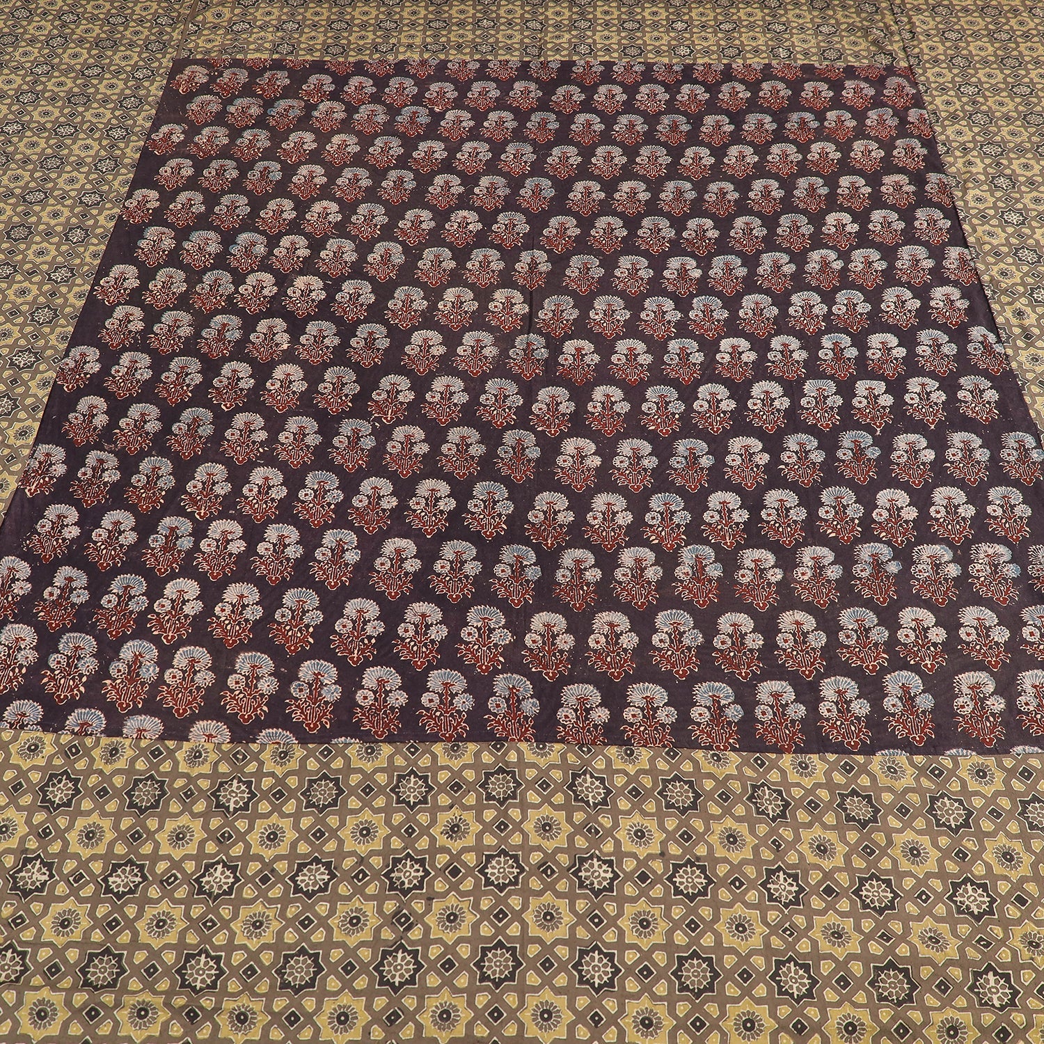 HAVELI CHRONICLES Brown - Ajrakh Patch Tukdi Kaam Cotton Double Bed Cover with Pillow Covers (109 x 86 in) - view 3