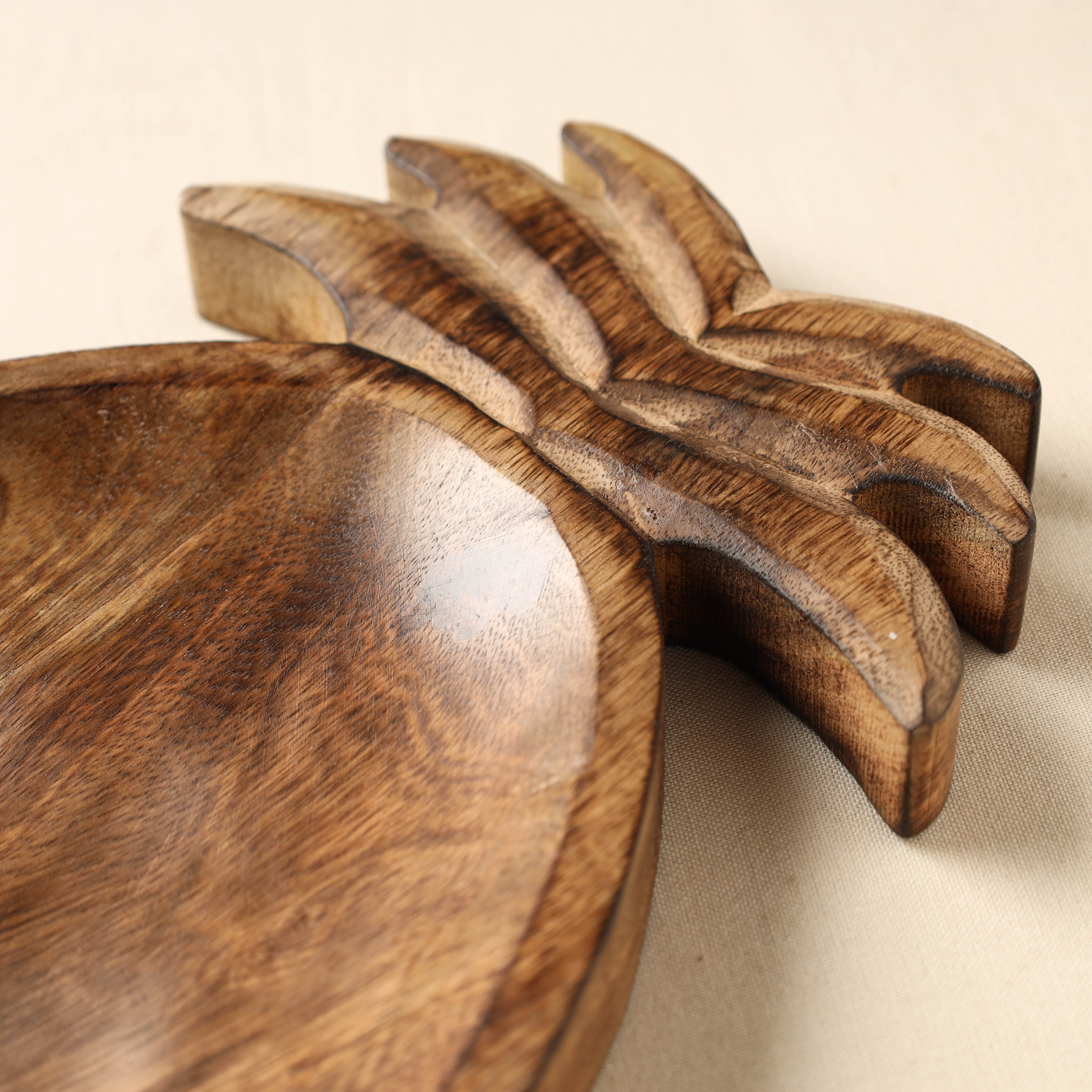 HAVELI CHRONICLES Brown - Handcrafted Mango Wooden Pineapple Shape Tray (13 x 9 in) - view 2