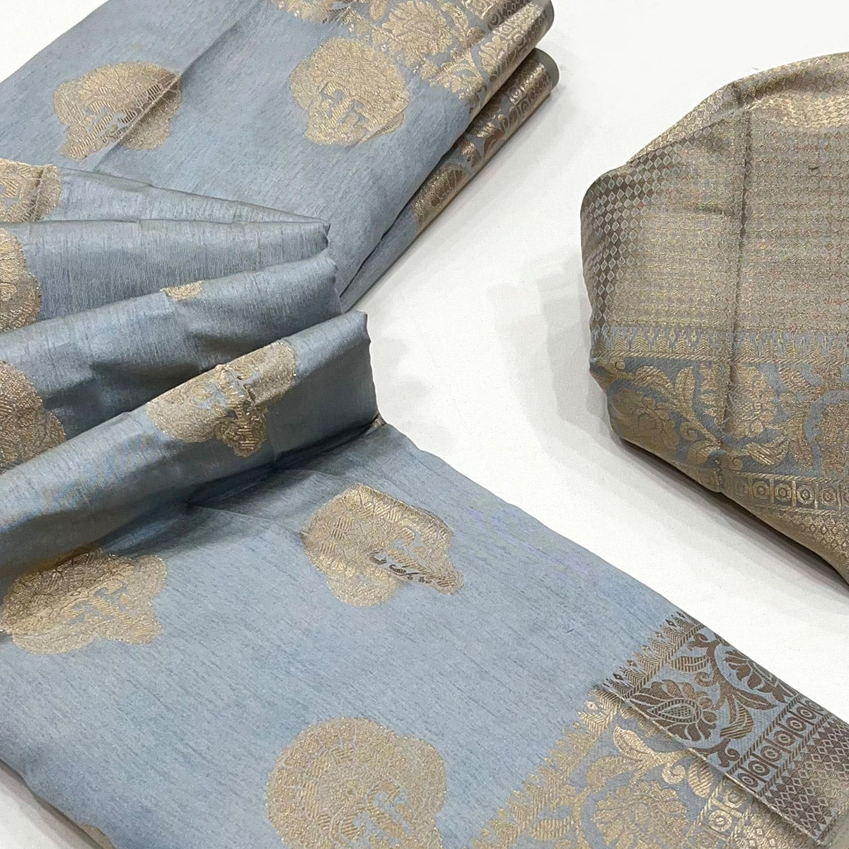 Peachmode Grey Zari Woven Raw Silk Saree – Women's - view 2