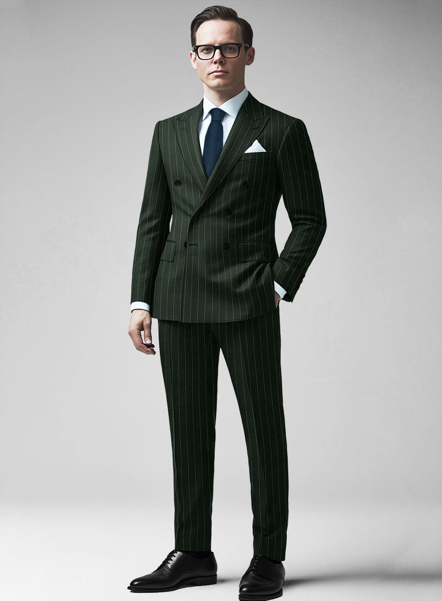 StudioSuits Kingsman Double Breasted Green Stripe Wool Suit