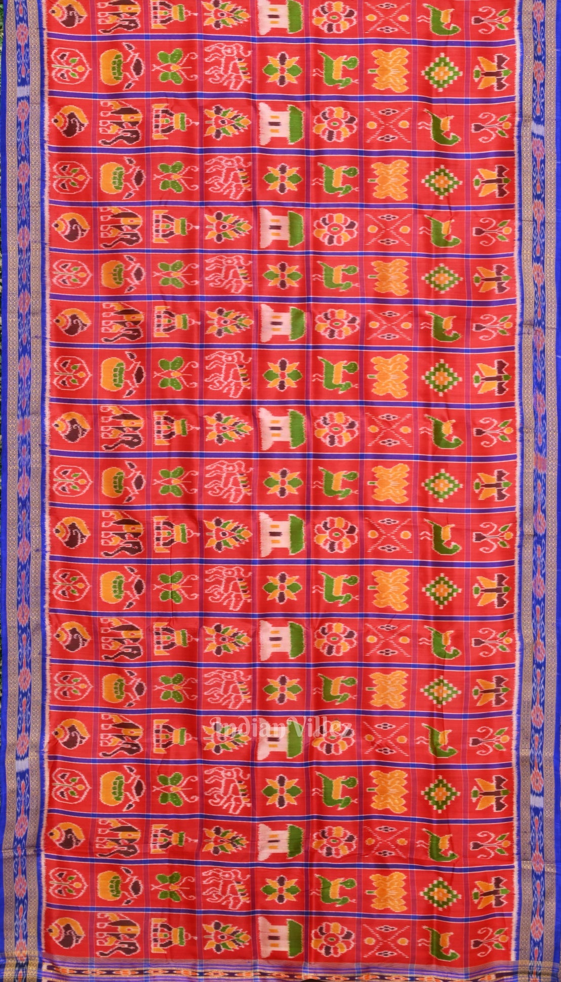 IndianVillèz Cherry Red Nabakothi Odisha Handloom Khandua Silk Saree - view 3