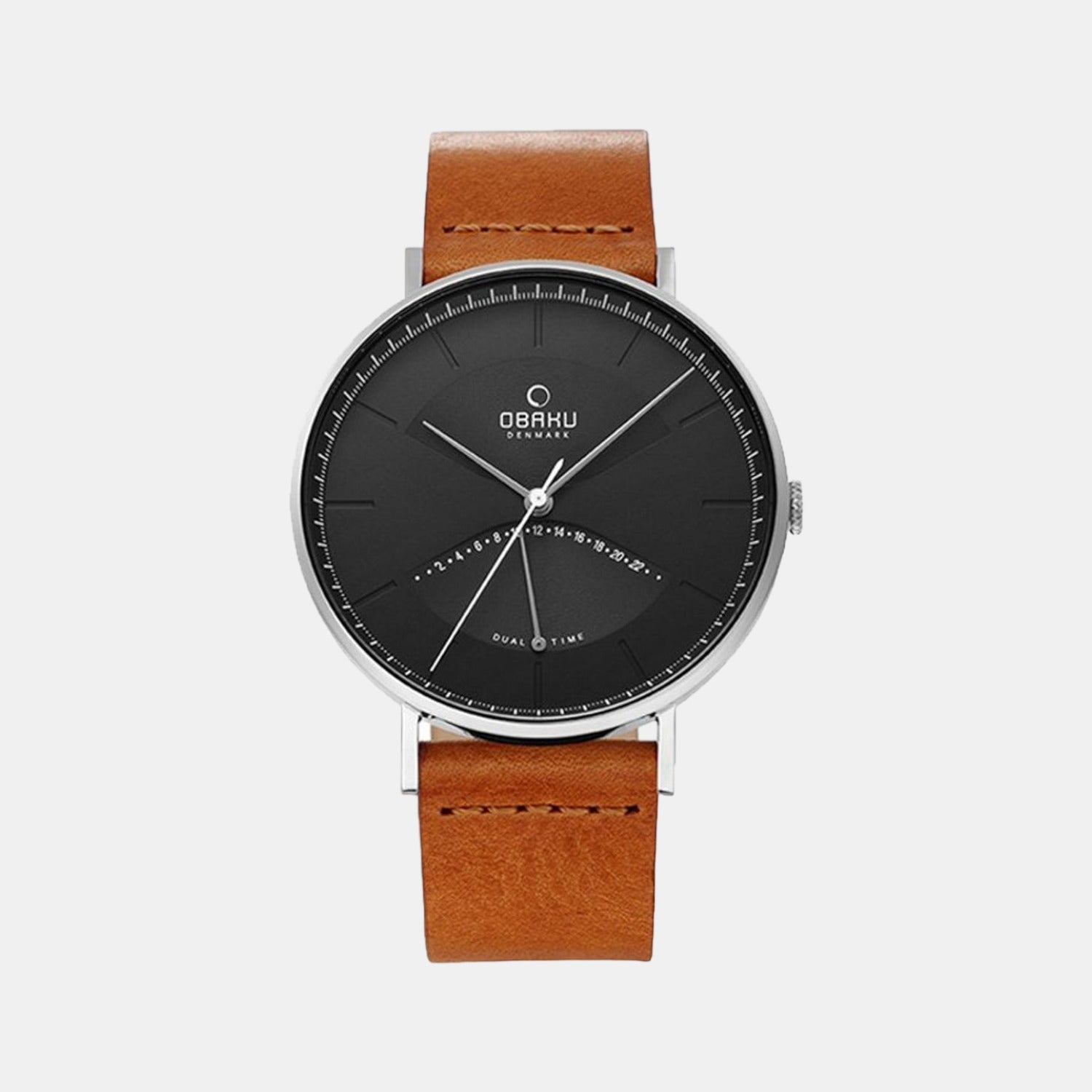 Obaku Elm Camel Men Quartz Black Dial Analog Leather Watch V213GUCURZ