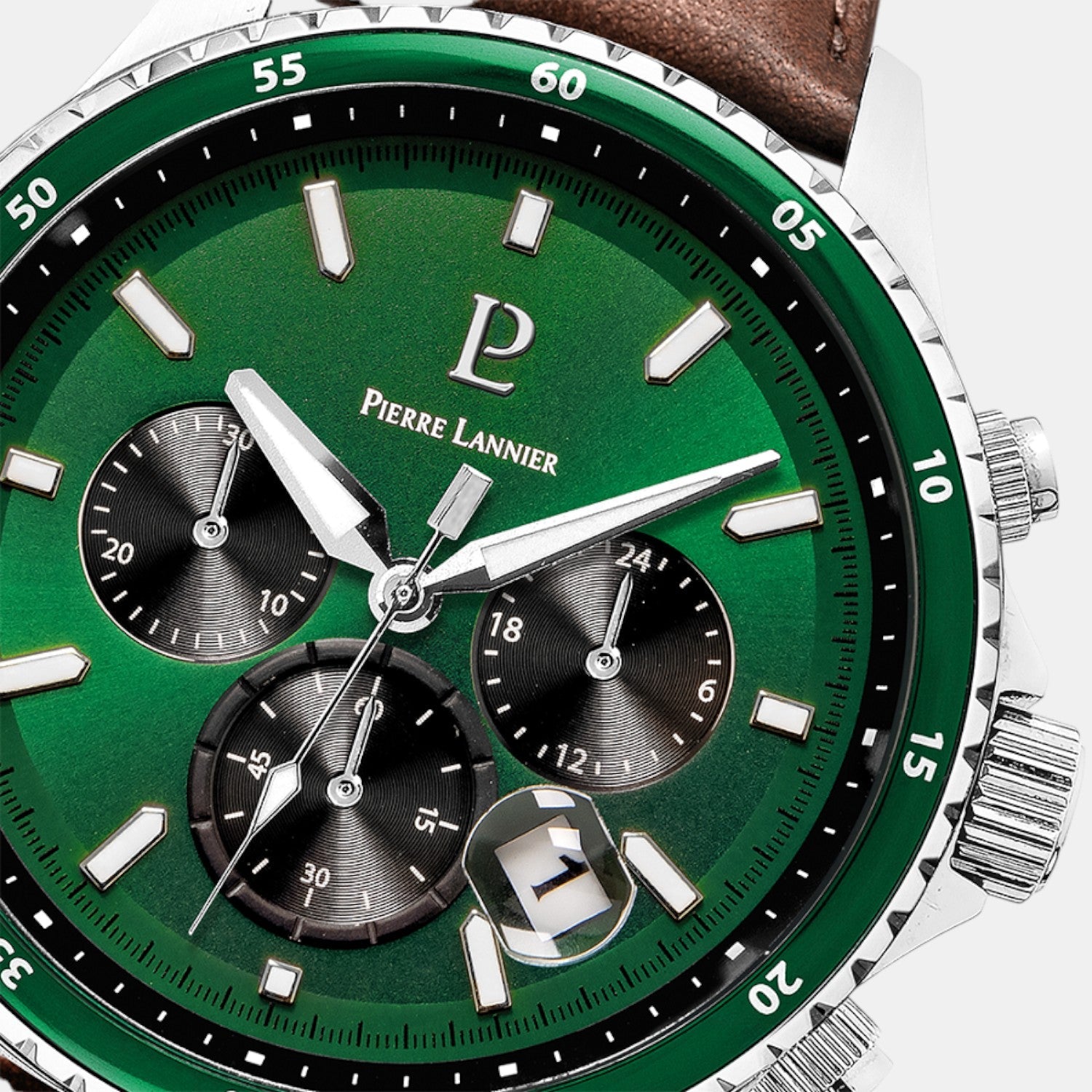 Pierre Lannier Cronos Men Quartz Green Dial Chronograph Leather Watch 227G164 - view 2