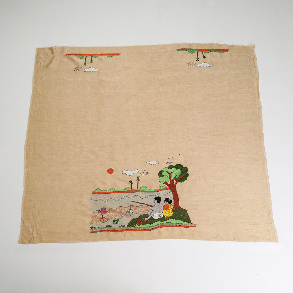 ITOKRI CRAFTS INITIATIVE Beige - Bengal Kantha Embroidery Raw Silk Blouse Piece - view 2