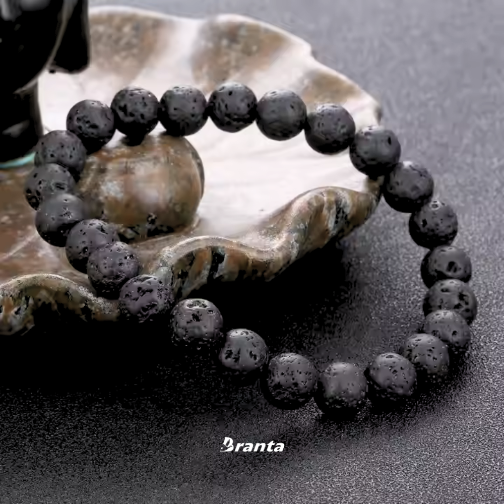 brantashop Black Lava Rock Stone Bracelet For Men