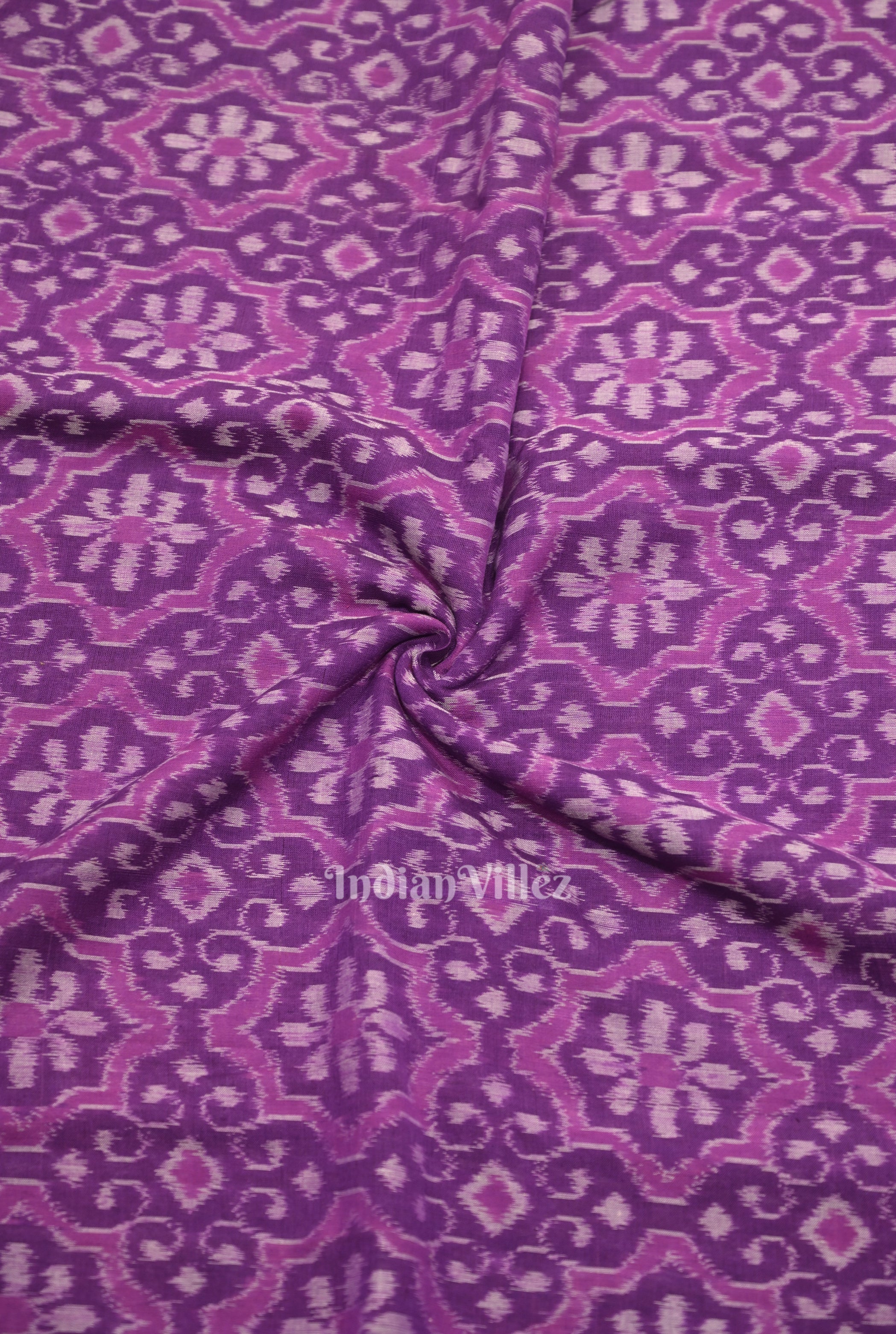 IndianVillèz Violet Floral Motif Sambalpuri Ikat Cotton Fabric