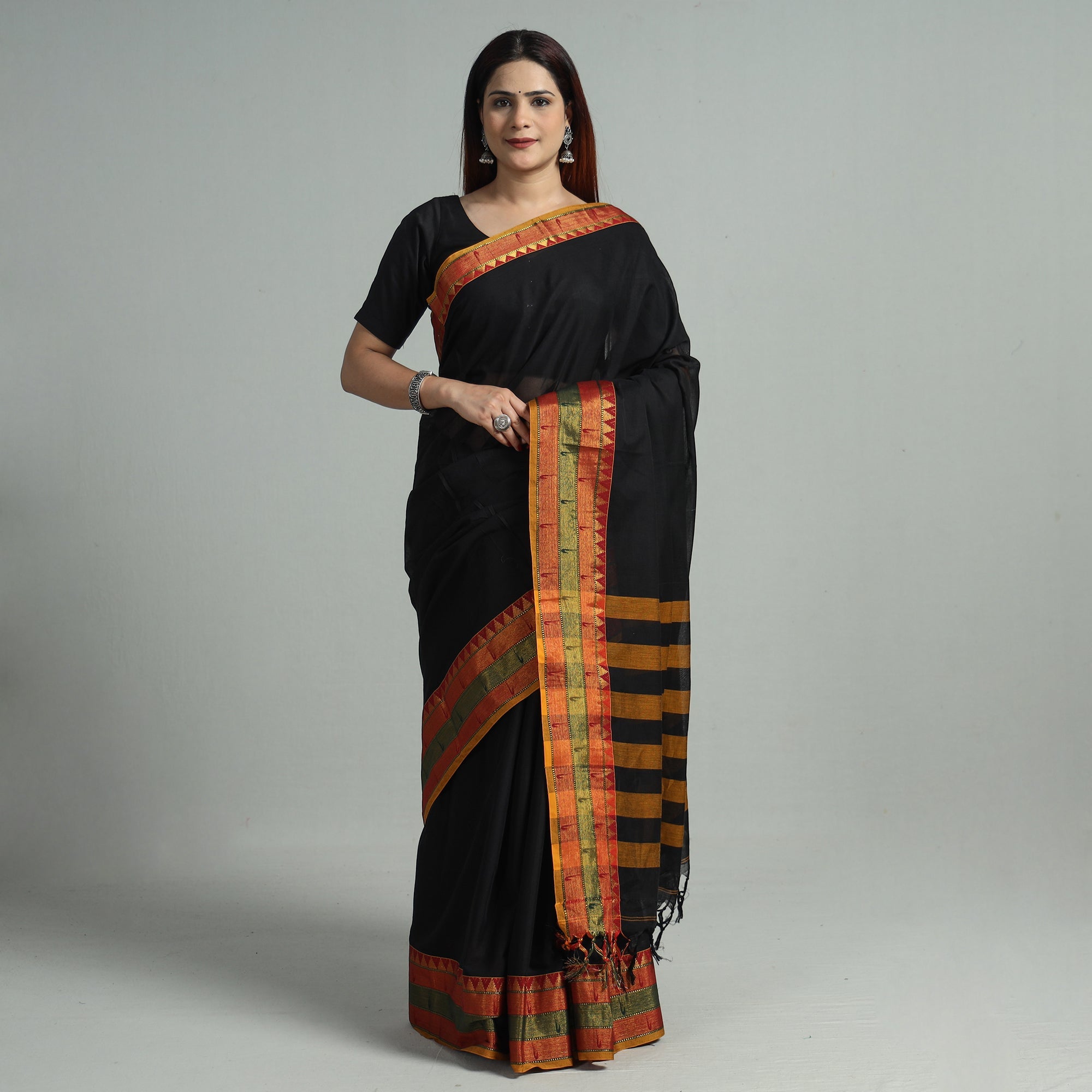 SOUTH KARGHA Black - Dharwad Cotton Saree with Zari Border 32