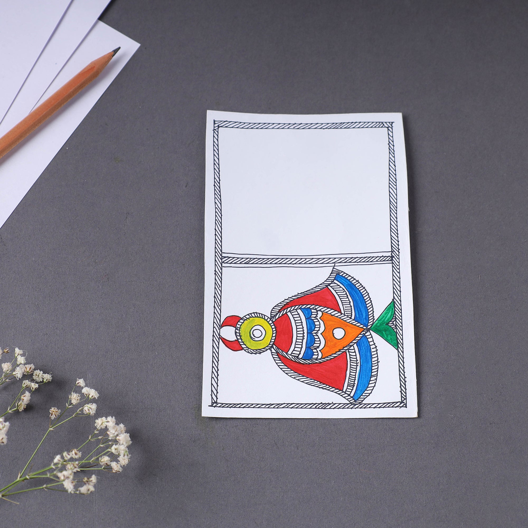 ITOKRI CRAFTS INITIATIVE Assorted - Madhubani Handpainted Post Card (3.5 x 5.5 in)