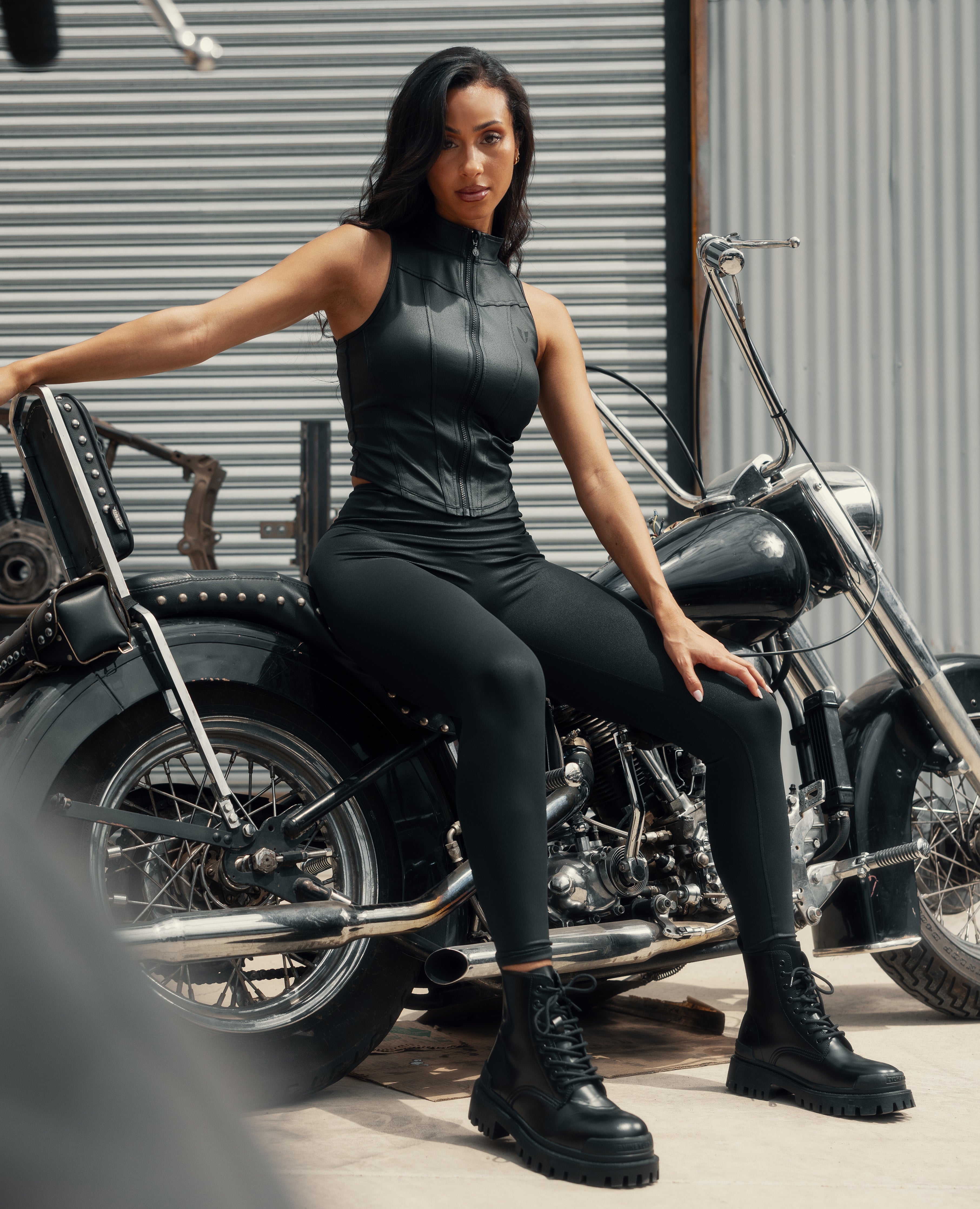 FIRM ABS Faux Leather Cargo Power Leggings - Black - view 3