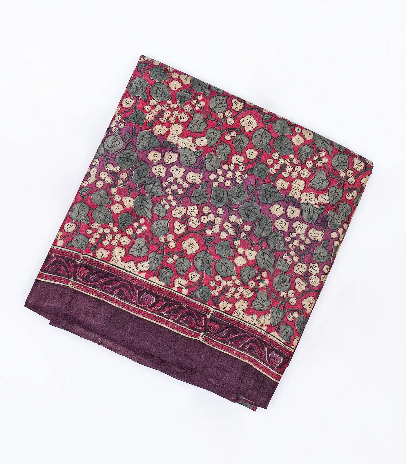 RmKV Purple Handloom Tussar Silk Saree With Printed Floral Motifs