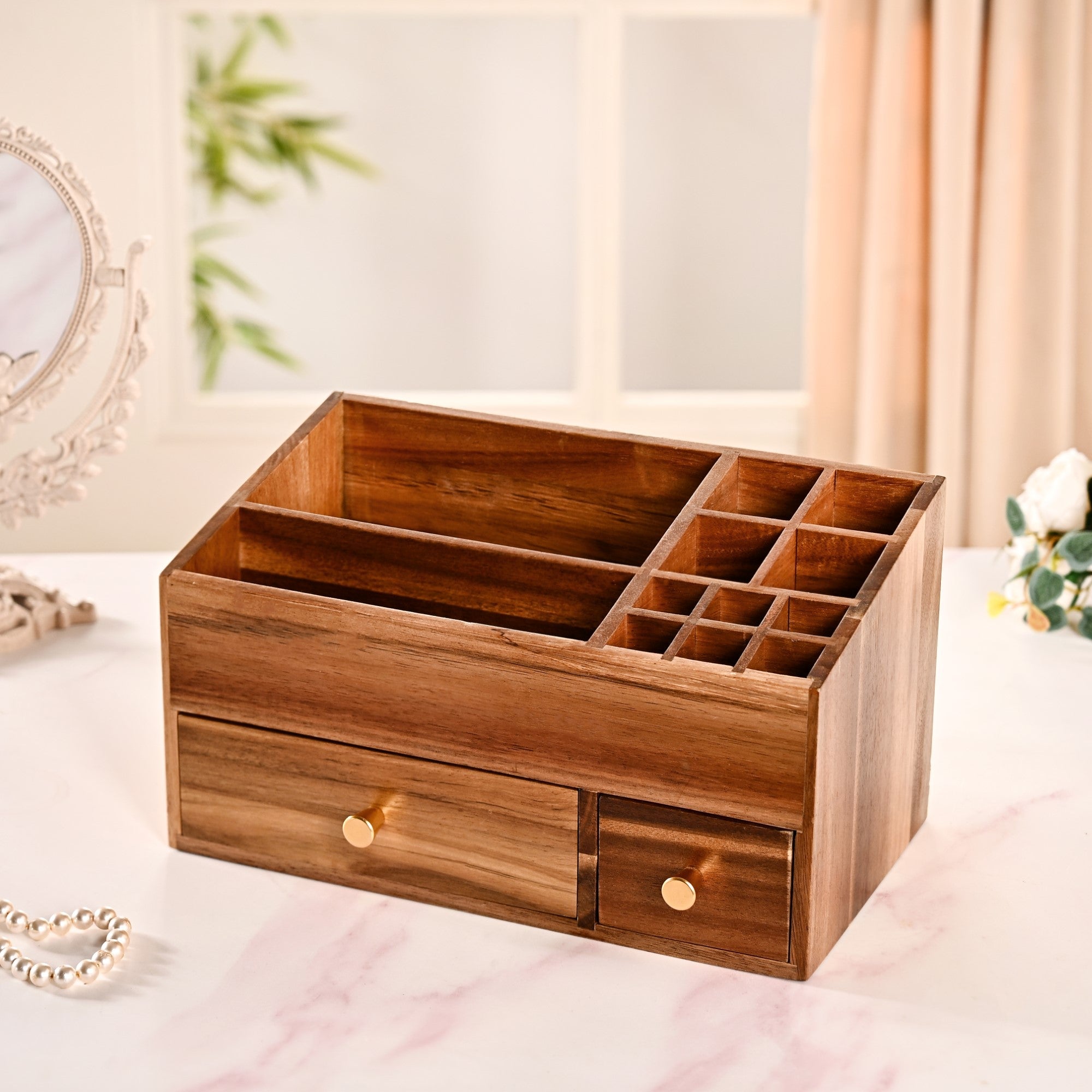Nestasia Acacia Wood Makeup Organiser Box For Dressing Table - view 3