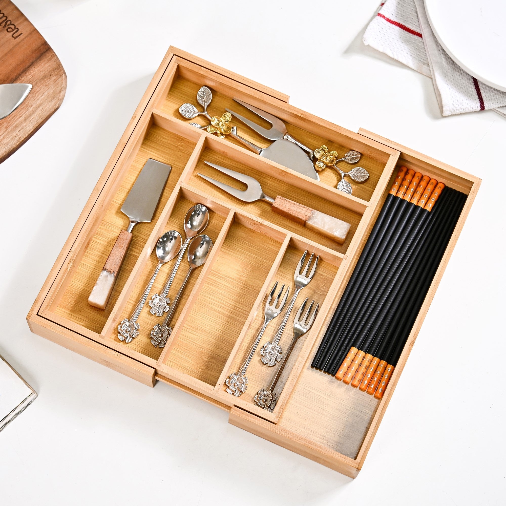 Nestasia Adjustable Bamboo Kitchen Drawer Organiser For Cutlery - view 9