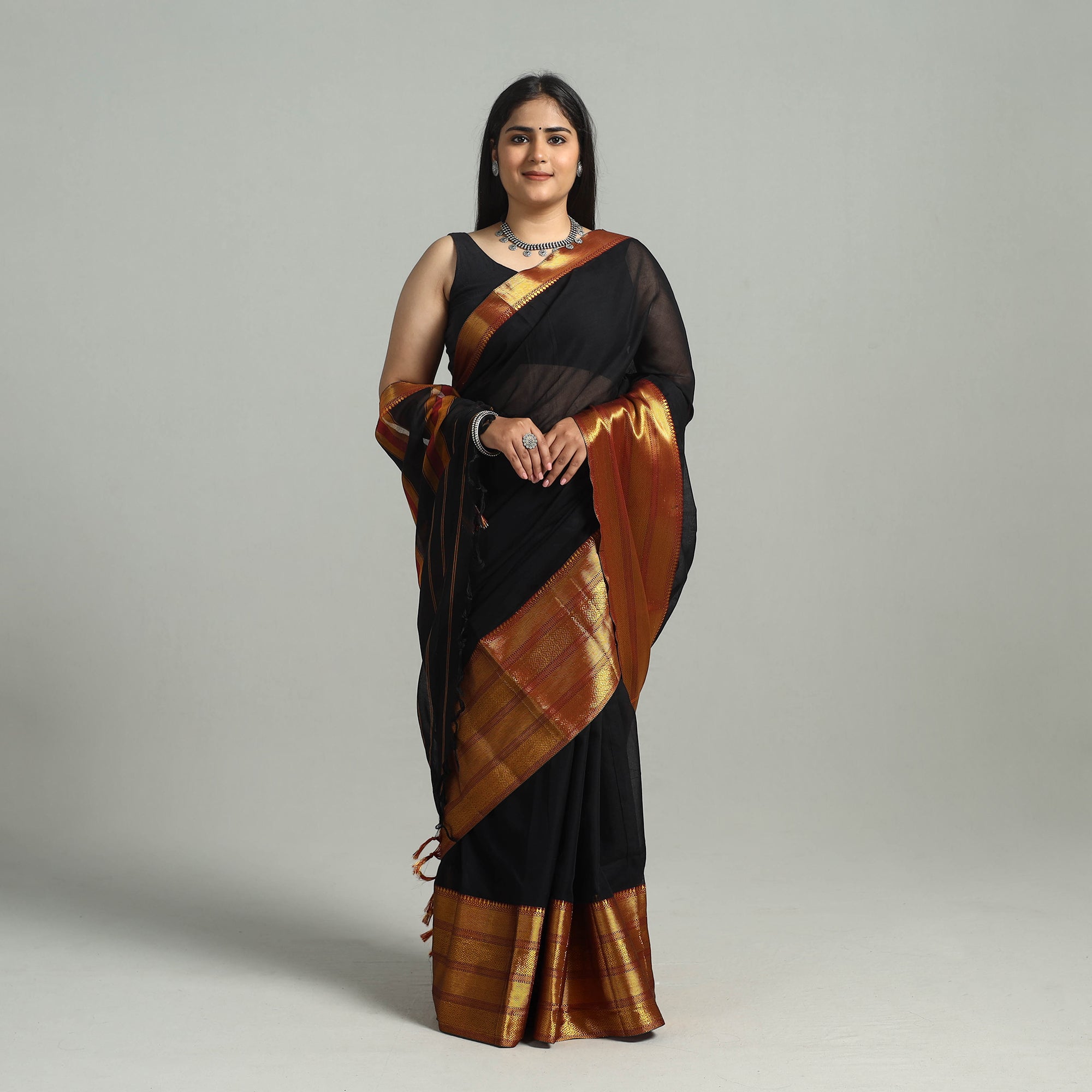 SOUTH KARGHA Black - Dharwad Cotton Saree with Zari Border