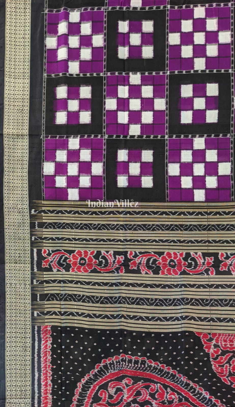 IndianVillèz Purple White Pasapali Sambalpuri Silk Saree - view 4