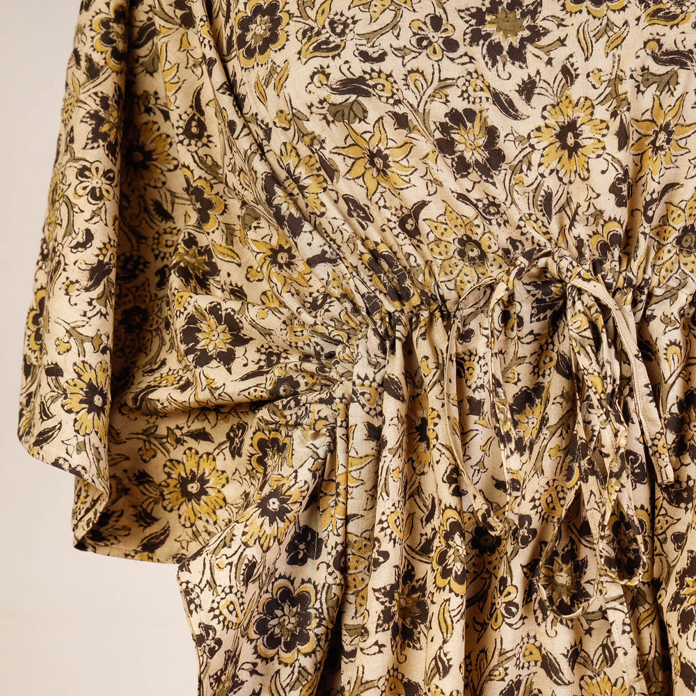 CHUTNEY CRAFT STUDIO Beige - Block Print Cotton Kalamkari Kaftan with Tie-Up Waist (Short) - view 2