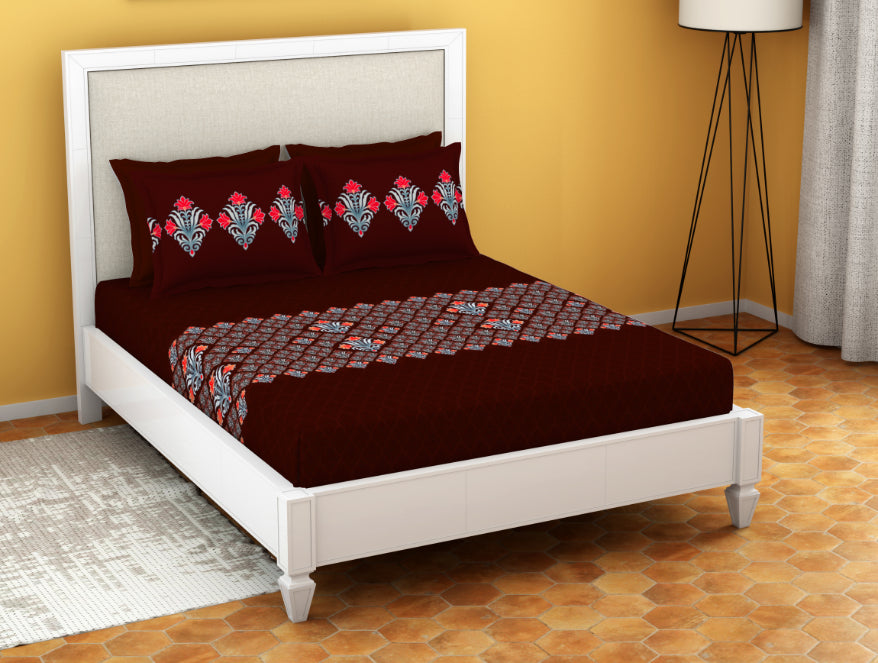 Spaces India Ornate Rhubarb - Dark Red 100% Cotton Queen Fitted Sheet - Moments By Welspun - view 2