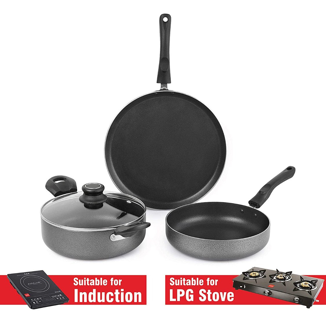 Cello Non-Stick Prima Induction Base Cookware Set, 3 Pieces - view 10