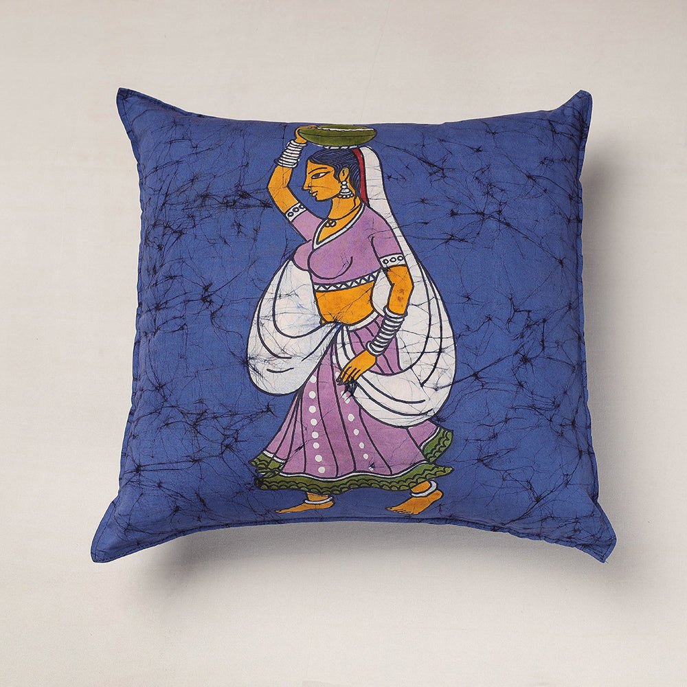 KACHCHH JI CHHAAP Blue - Hand Batik Printed Pure Cotton Cushion Cover (18 x 18 in)