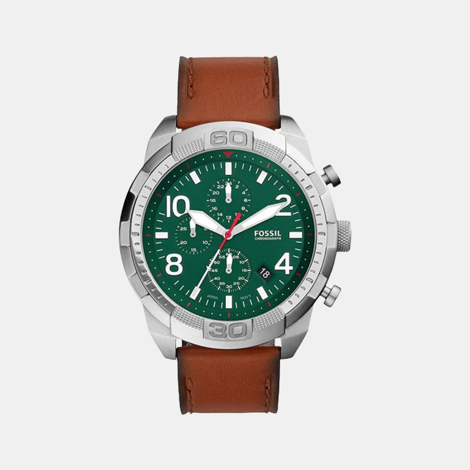 Fossil Bronson Men Quartz Green Dial Chronograph Leather Watch FS5738