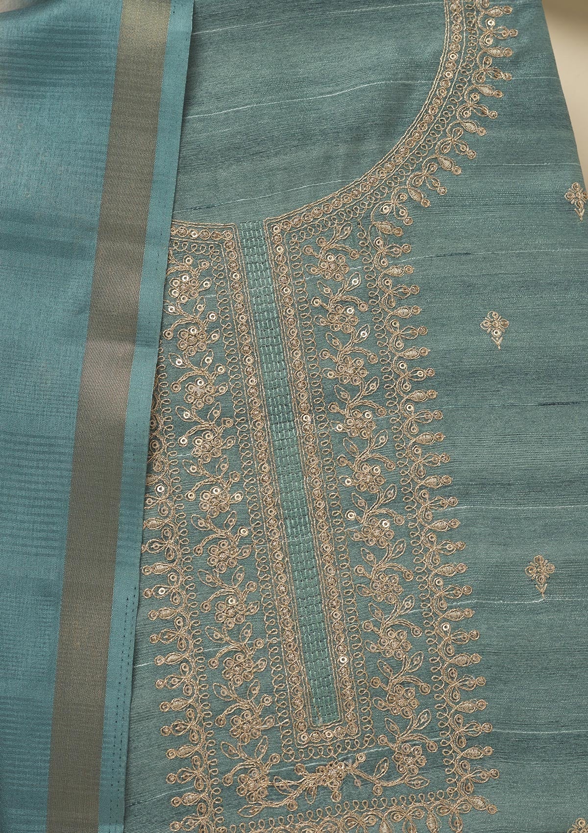 Koskii Sea Green Zariwork Raw Silk Unstitched Salwar Suit - view 2