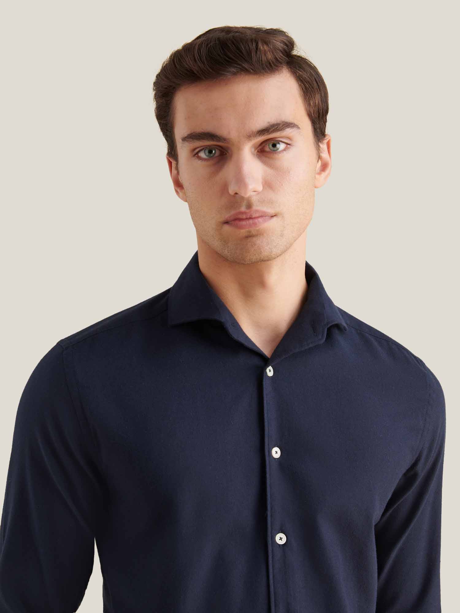 Peckham Rye Herringbone Spread Dark Sapphire Navy Flannel Shirt - view 6