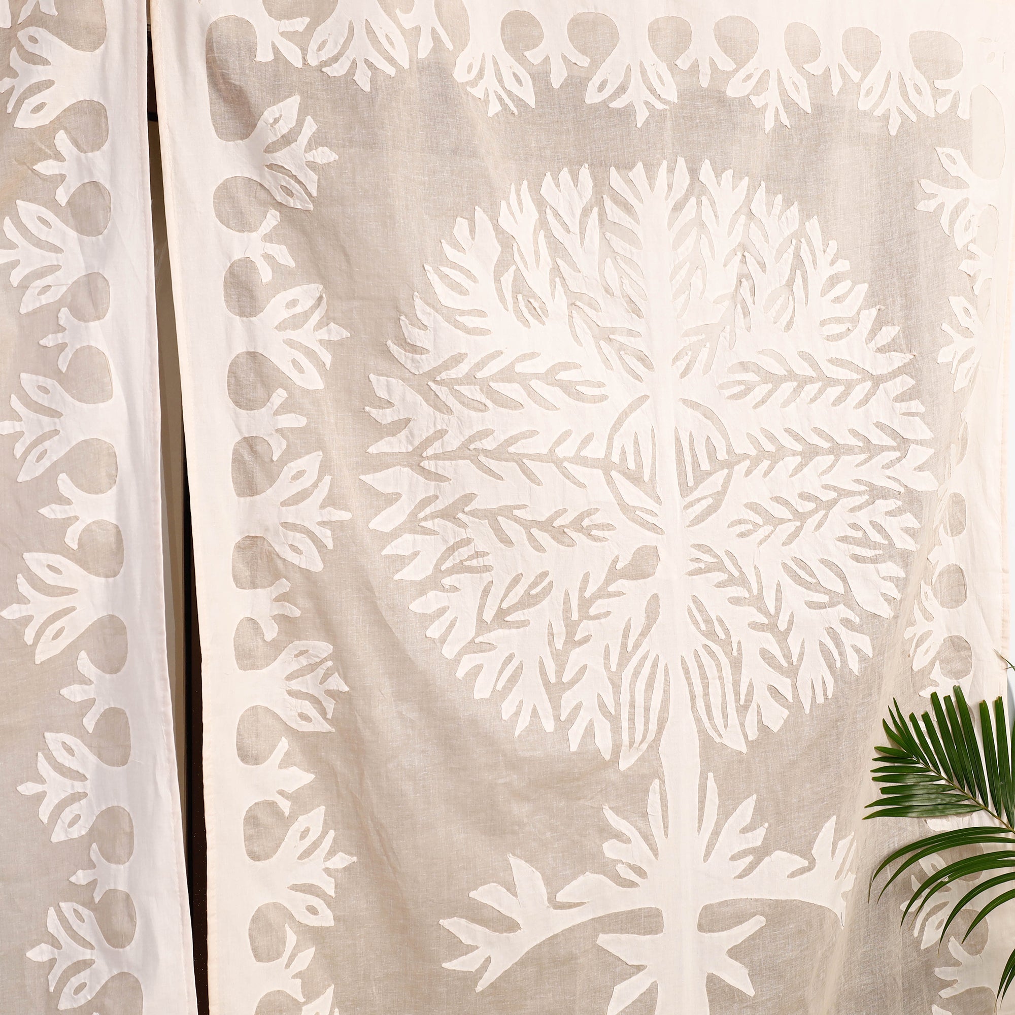 SHADES OF MARUDHARA Beige - Tree Cutwork Cotton Barmer Applique Window Curtain - view 4